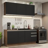Cozinha Completa Madesa Glamy 180005 com Armário e Balcão (Sem Tampo e Pia) - Rustic/Preto