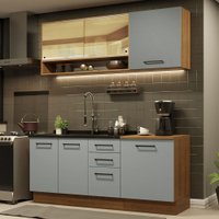 Cozinha Completa Madesa Agata 180002 com Armário e Balcão (Sem Tampo e Pia) - Rustic/Cinza