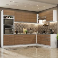Cozinha Completa de Canto Madesa Glamy 479001 com Armário e Balcão (Sem Tampo e Pia) - Branco/Rustic