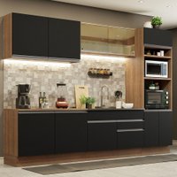 Cozinha Completa Madesa Glamy 310001 com Armário e Balcão (Sem Tampo e Pia) - Rustic/Preto