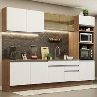 Cozinha Completa Madesa Glamy 310001 com Armário e Balcão (Sem Tampo e Pia) - Rustic/Branco