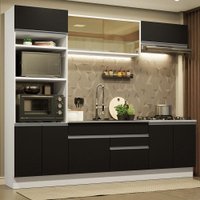 Cozinha Completa Madesa Glamy 270010 com Armário e Balcão (Sem Tampo e Pia) - Branco/Preto