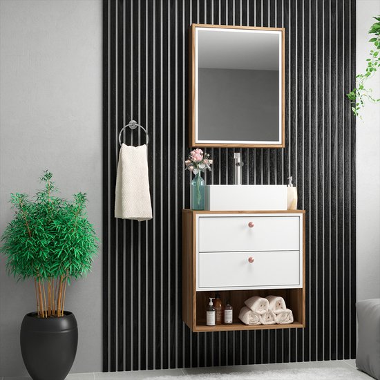 Kit Gabinete para Banheiro Gael 60cm com Cuba e Armário Móveis Bosi