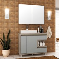 Kit Gabinete para Banheiro Malbec 100cm com Cuba e Armário Móveis Bosi