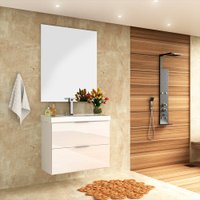 Kit Gabinete para Banheiro Pietra 80cm com Lavatório e Espelheira Móveis Bosi - Branco