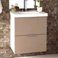 Gabinete para Banheiro Pietra 60cm sem Tampo Móveis Bosi - Branco com Gianduia Brilho