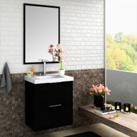 Kit Gabinete para Banheiro Pietra 60cm com Lavatório e Espelheira Móveis Bosi - Preto