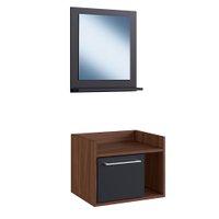 Kit Gabinete para Banheiro Suspenso 45cm sem Cuba e com Espelheira Estilare Móveis - Preto com Madeirado
