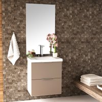 Kit Gabinete para Banheiro Pietra 60cm com Lavatório e Espelheira Móveis Bosi - Branco com Gianduia Brilho