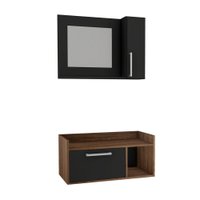 Kit Gabinete para Banheiro Suspenso 75cm com Armário e sem Cuba Estilare Móveis - Preto com Madeirado