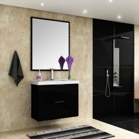 Kit Gabinete para Banheiro Pietra 80cm com Lavatório e Espelheira Móveis Bosi - Branco com Preto