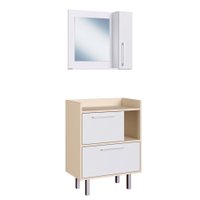 Kit Gabinete para Banheiro 60cm com Espelheira e Sem Cuba Estilare Móveis - Branco com Creme