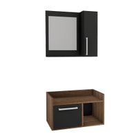 Kit Gabinete para Banheiro Suspenso 60cm com Armário e sem Cuba Estilare Móveis - Preto com Madeirado