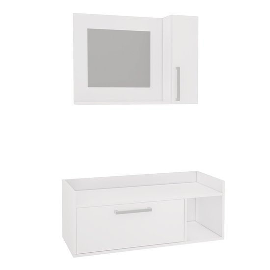 Kit Gabinete para Banheiro Suspenso 90cm com Armário e sem Cuba Estilare Móveis - Branco
