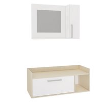 Kit Gabinete para Banheiro Suspenso 90cm com Armário e sem Cuba Estilare Móveis - Branco com Creme