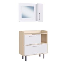 Kit Gabinete para Banheiro 75cm com Espelheira e Sem Cuba Estilare Móveis - Branco com Creme