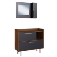 Kit Gabinete para Banheiro com Espelheira e sem Cuba Estilare Móveis - Preto com Madeirado