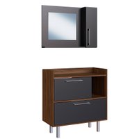 Kit Gabinete para Banheiro 75cm com Espelheira e Sem Cuba Estilare Móveis - Preto com Madeirado