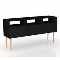 Aparador para Sala de Estar 3 Portas Estilare Móveis - Preto com Madeirado