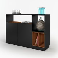 Aparador para Sala de Estar Folhas 2 Portas Estilare Móveis - Preto com Madeirado