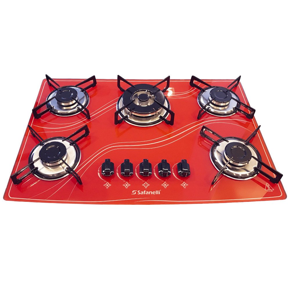 Cooktop 5 Bocas Safanelli Vermelho - Tripla Chama - Gás Bivolt Cooktop 5 Bocas Safanelli Vermelho - Tripla Chama - Gás Bivolt
