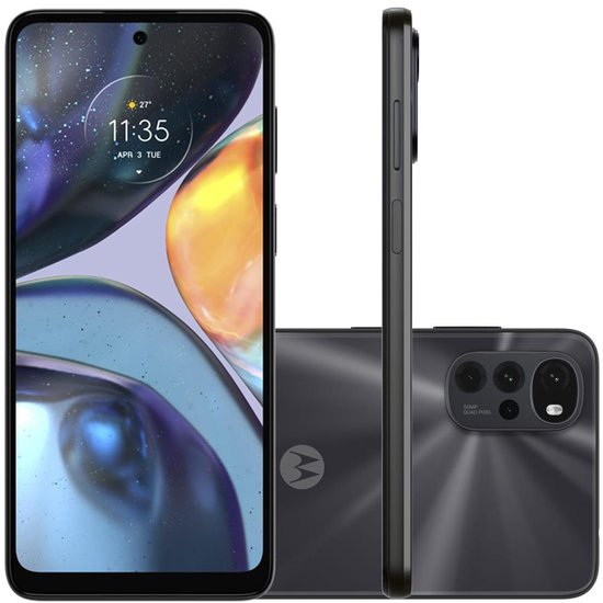 Celular Motorola Moto G22 Preto 128GB Tela 6.5" 4GB RAM Câmera Quádrupla 50MP + 8MP + 2MP + 2MP