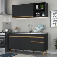 Cozinha Compacta Veneza GB Multimóveis MP2079 com Armário e Balcão Preta