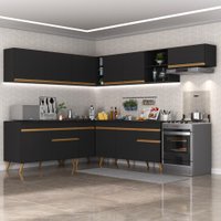 Cozinha Completa de Canto Veneza GB Multimóveis MP2068 com Armário e Balcão Preta