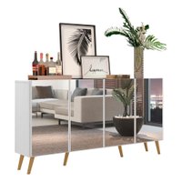 Aparador Buffet Retrô com Espelho Multimóveis Veneza com 4 Portas FG3559 Branco/Natural