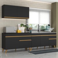 Cozinha Compacta Veneza GB Multimóveis MP2076 com Armário e Balcão Preta