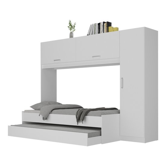 Bicama com Guarda-Roupas para colchão 88 x 188 cm Multimóveis FG2691 Branca