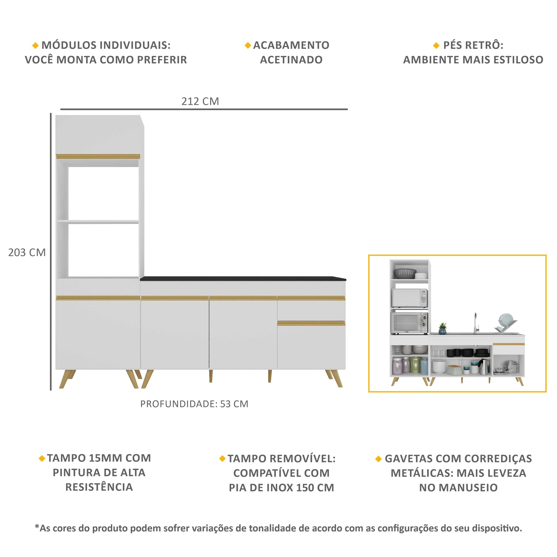 Cozinha Compacta Veneza GW Multimóveis MP2078 com Armário e Balcão