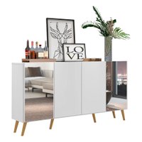Aparador Buffet Retrô com Espelho Multimóveis Vegas FG3562 Branco/Natural