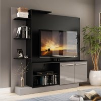 Estante para TV até 55" Multimóveis Denver FG2473 Preta/Lacca Fumê