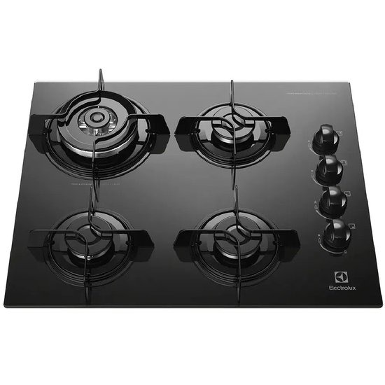 Cooktop à Gás Electrolux KE4TP 4 Queimadores Vidro Preto Bivolt 33564CBA035
