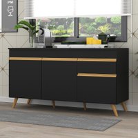 Balcão Cozinha Gabinete Pia 150 cm 3 Portas 1 Gaveta Veneza GB Multimóveis MP3740 Preto