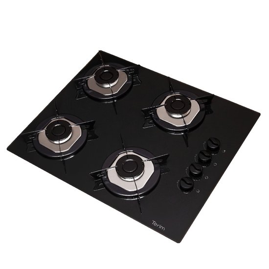 Cooktop Terim à Gás TRM 4B Vidro Preto Flange Inox