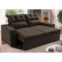 Sofá 3 Lugares Retrátil e Reclinável 1,80m Cama inBox Smal com bordado pantográfico Suede Café