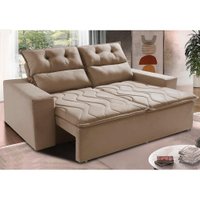 Sofá Retrátil e Reclinável 1,50m Cama inBox Smal com bordado pantográfico Suede Bege