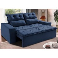 Sofá Retrátil e Reclinável 1,50m Cama inBox Smal com bordado pantográfico Suede Azul