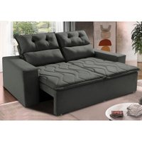 Sofá 3 Lugares Retrátil e Reclinável 1,80m Cama inBox Smal com bordado pantográfico Suede Cinza