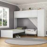 Cama de Solteiro com Guarda-Roupa e Mesa de Cabeceira Retrô Dublin Multimóveis MP4033 Branca/Natural
