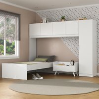 Cama de Solteiro com Guarda-Roupas e Mesa de Cabeceira Retrô Dublin Multimóveis MP4033 Branca