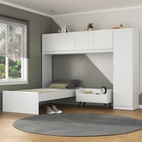 Cama de Solteiro com Guarda-Roupas e Mesa de Cabeceira Retrô Dublin Multimóveis MP4033 Branca/Preta
