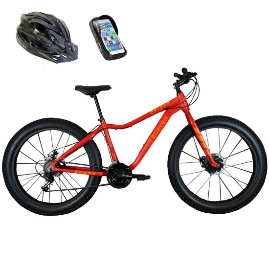 Bicicleta Fat Bike Pneu Largo Aro 26 21V Shimano Laranja com Capacete e Bolsa
