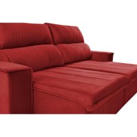 Sofá Retrátil e Reclinável 2,30m Cama inBox Flórida com Molas e Bordado 3D Velusoft Vermelho