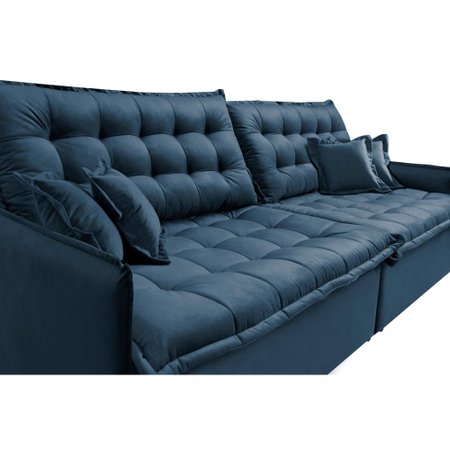 Sofá Sem Caixa Retrátil Reclinável 2,50m Cama inBox Versátil com Pillow Top e Molas Velusoft Azul