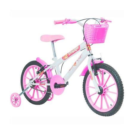 Bicicleta Polimet Infantil Polkids Freios V-Break Quadro 9/Aro 16 Branco/Rosa 7153