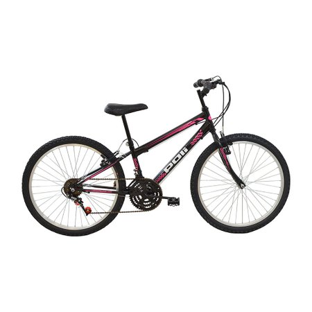 Bicicleta Polimet MTB Poli Podium Quadro 13/Aro 24/18 Velocidades Preto/Rosa 7502