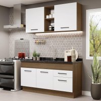 Cozinha Compacta Madesa Agata 150002 com Armário e Balcão (Sem Tampo e Pia) - Rustic/Branco